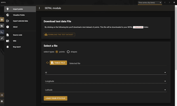 The Time Series Clip App in SEPAL.