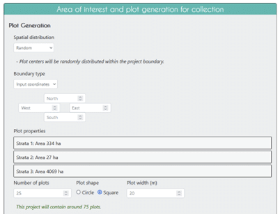 Specifying the number of plots per strata for random stratified sampling.
