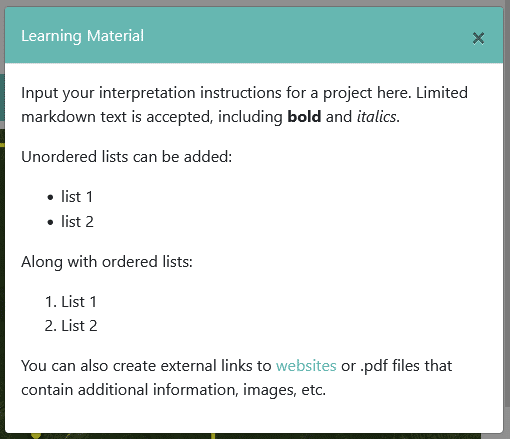 The learning material is shown to data collectors using an easy to read markdown format.