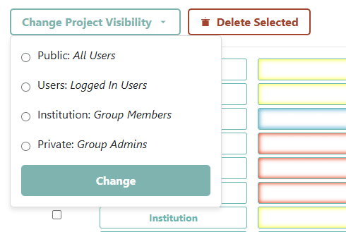 Change project visibility and deletion bulk actions.